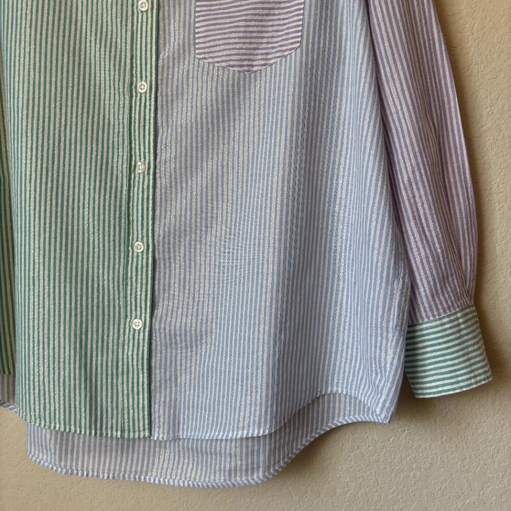 GAP Metallic Mixed Stripe Oversized Button Up Big… - image 5
